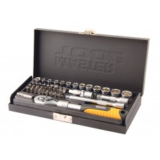Набор насадок торцевых MasterTool GM PROFI CrV 1/4”  4-13 мм, удлиняющаяся трещотка 72Т, 45 шт, металлический кейс (Арт.: 78-2045)