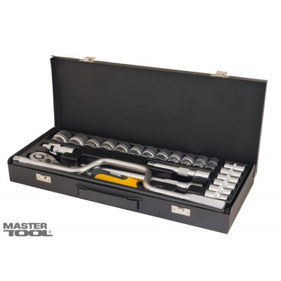 Набор насадок торцевых MasterTool GM PROFI CrV 1/2” 10-32мм, трещотка 72Т, 24 шт металлический кейс,гнутый вороток (Арт.: 78-4125)