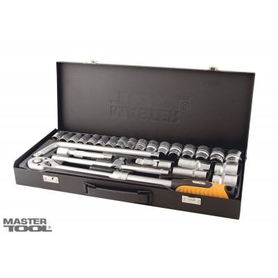 Набор насадок торцевых MasterTool GM PROFI CrV 1/2”  8-32 мм, удлиняющаяся трещотка 72Т, 26 шт, металлический кейс (Арт.: 78-4126)